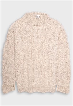 Beige cable knit wool oversized jumper