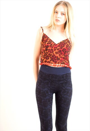 KNITTED ROSE LACE LEGGINGS(BLUE)