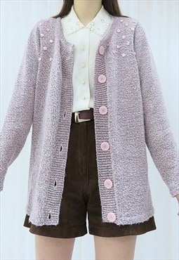 90s Vintage Pink Sequin Cardigan (Size M)