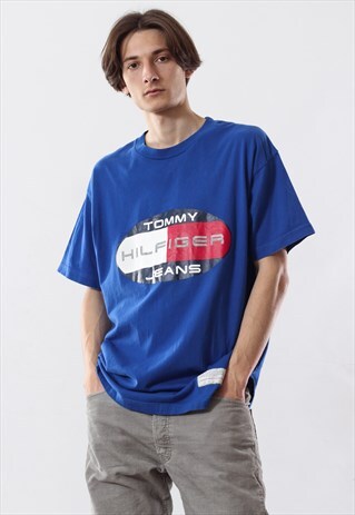 VINTAGE TOMMY HIFLGIER BIG LOGO 90S BLUE TEE