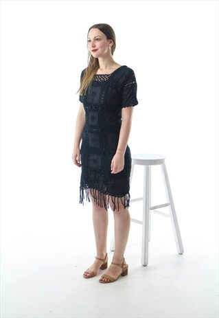 PARTY BLACK DRESS / SHORT SLEEVE CROCHET DRESS