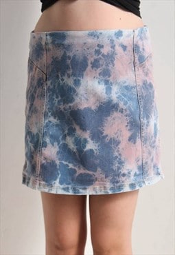 Vintage Y2K Denim Mini Skirt Blue Tie Dye W33'