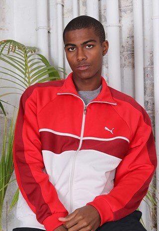 VINTAGE PUMA LOGO TRACK TOP JACKET RED WHITE