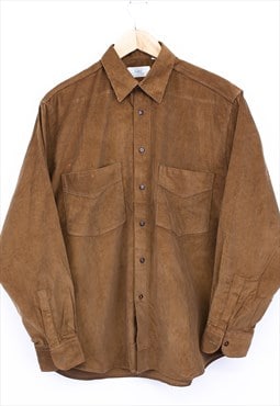 Vintage Suede Shirt Brown Long Sleeve Button Up Overshirt 