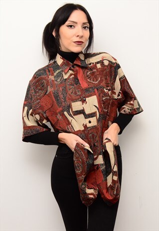 VINTAGE 90'S DARK GRUNGE RETRO PATTERNED OVERSIZED SHIRT
