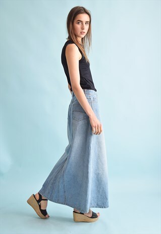 90'S RETRO FESTIVAL STONEWASH DENIM A LINE MAXI SKIRT
