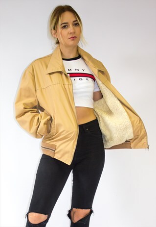 VINTAGE FLUFFLY SHERPA LINED BOMBER JACKET