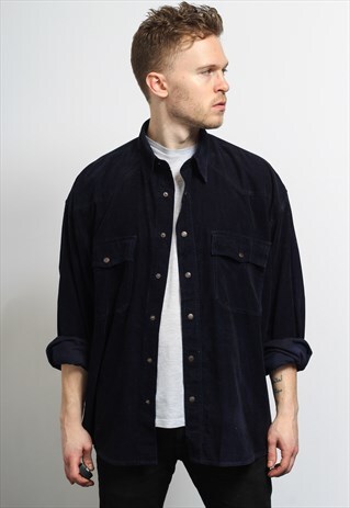 VINTAGE CORDUROY CORD SHIRT BLUE