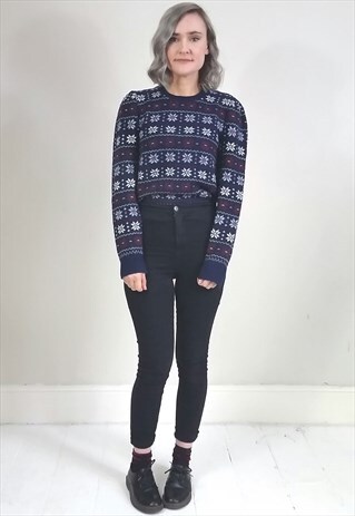 VINTAGE 90'S BLUE AND RED SNOWFLAKE JUMPER