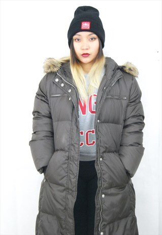 PADDED LADIES PUFFER COAT W/ FAUX FUR COLLAR (1990'S/BROWN)