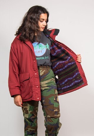 VINTAGE 90'S PATAGONIA BURGUNDY FLEECE LINED COAT JACKET