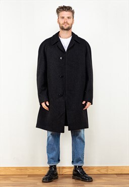 Vintage 70's Men Wool Blend Coat in Dark Grey