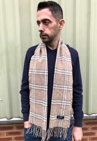 VINTAGE BURBERRY LAMBSWOOL CHECKED SCARF BEIGE