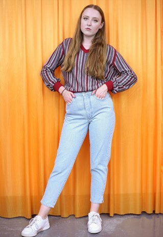 VINTAGE 80S MOM JEANS LIGHT BLUE DENIM HIGH WAIST STRAIGHT