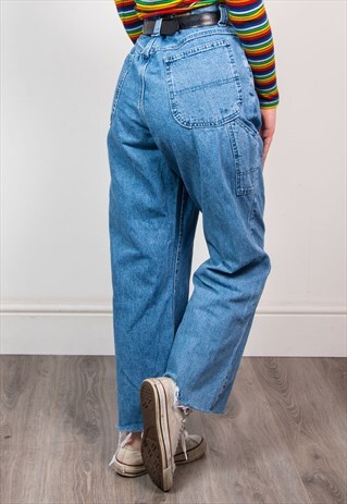 VINTAGE 90'S BLUE DENIM HIGH WAIST SKATER STYLE JEANS