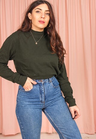 VINTAGE 90S TURTLE NECK JUMPER IN FOREST GREEN