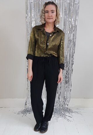 VINTAGE 90'S GOLD METALLIC BLOUSE SHIRT W/ SILVER BUTTONS
