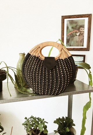 90'S RETRO PARIS CHIC RAFFIA STRAW MINI TOTE HAND BAG