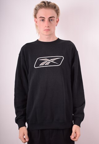 REEBOK MENS VINTAGE SWEATSHIRT JUMPER MEDIUM BLACK 90S