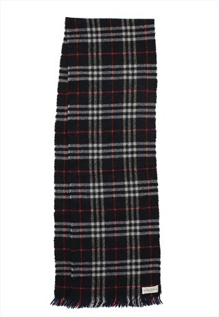 VINTAGE BURBERRY BLUE WOOL SCARF CHECK PRINT