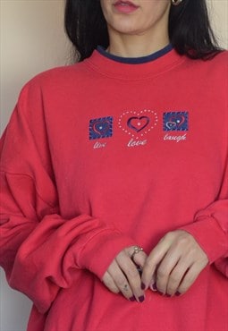 Vintage Christmas Sweatshirt Jumper w Live Love Laugh