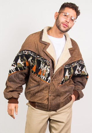 VINTAGE SUEDE AZTEC PATTERN SHEARLING JACKET