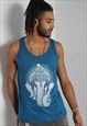 Vintage Hippy Boho Festival Elephant Print Vest Blue