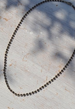 Deadstock silver tone/black glass strass chain.