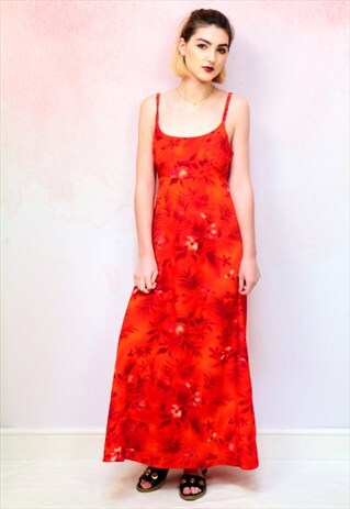 1990S VINTAGE WARM ORANGE CAMI MAXI DRESS