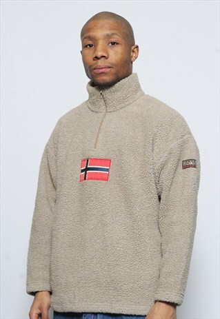 VINTAGE NAPAPIJRI BIG LOGO 1/4 ZIP FLEECE BEIGE