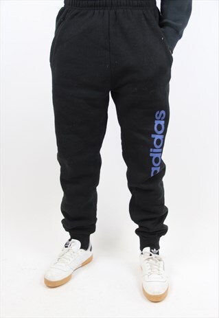 VINTAGE ADIDAS BLACK PRINT TRACKSUIT BOTTOMS