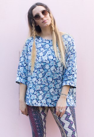 VINTAGE FLORAL INDIAN SILKY PRINT TOP