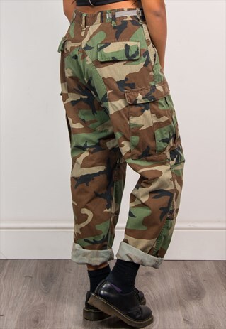 VINTAGE 90'S ARMY CAMO PATTERN GRUNGE CARGO PANTS TROUSERS