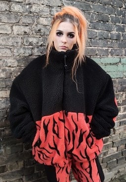 Grunge fleece bomber handmade warm zebra jacket in orange