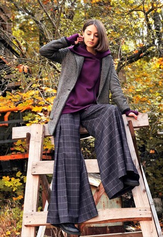 CHECKED PALAZZO IN GREY
