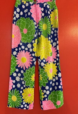 Fab 80's Original Flower Power Trousers Graphic Floral Retro