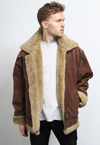 VINTAGE LEATHER AVIATOR FLEECE JACKET