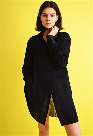 90'S ELEGANT TRANSPARENT OVERSIZED MOM'S SHIRT DRESS