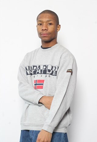 VINTAGE NAPAPIJRI BIG FLAG LOGO SWEATSHIRT GREY
