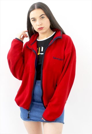 90'S RETRO RED OVERSIZED FLEECE JACKET