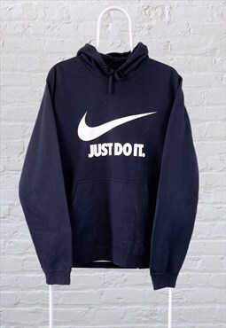 Vintage Nike Hoodie Spell Out Just Do It Black Large