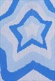 KNITTED T-SHIRT STAR PATTERN TEE FLUFFY GRUNGE TOP IN BLUE