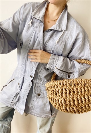 VINTAGE 80S EGGSHELL BLUE PASTEL SHELL THIN JACKET PARKA