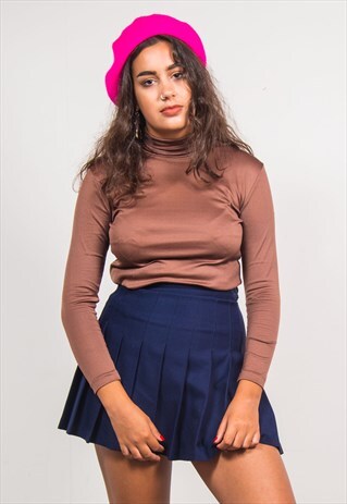VINTAGE 70'S BROWN TURTLE NECK LONG SLEEVE TOP