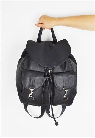 BLACK FAUX LEATHER RUCKSACK BAG