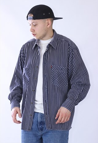70S VINTAGE MENS LEVIS BIG E WORK WEAR OVER SHIRT STRIPED