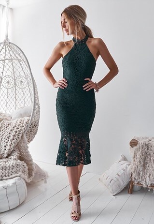EMERALD CROCHET HIGH NECKLINE DRESS