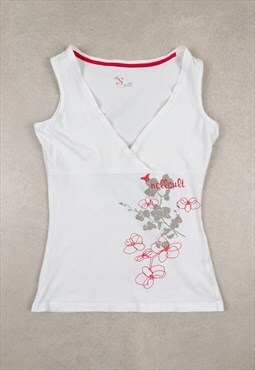 Vintage Y2K NELL White Butterfly Flowers Tank Top
