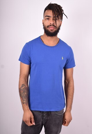 POLO RALPH LAUREN MENS VINTAGE T-SHIRT TOP MEDIUM BLUE 90'S