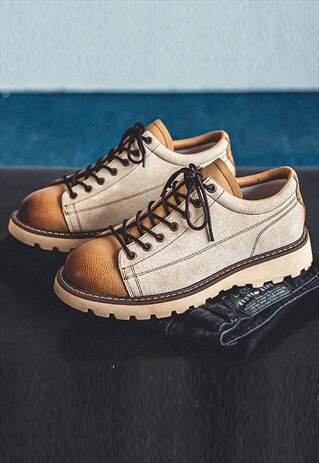 Tractor platform shoes chunky sole preppy suede boots cream